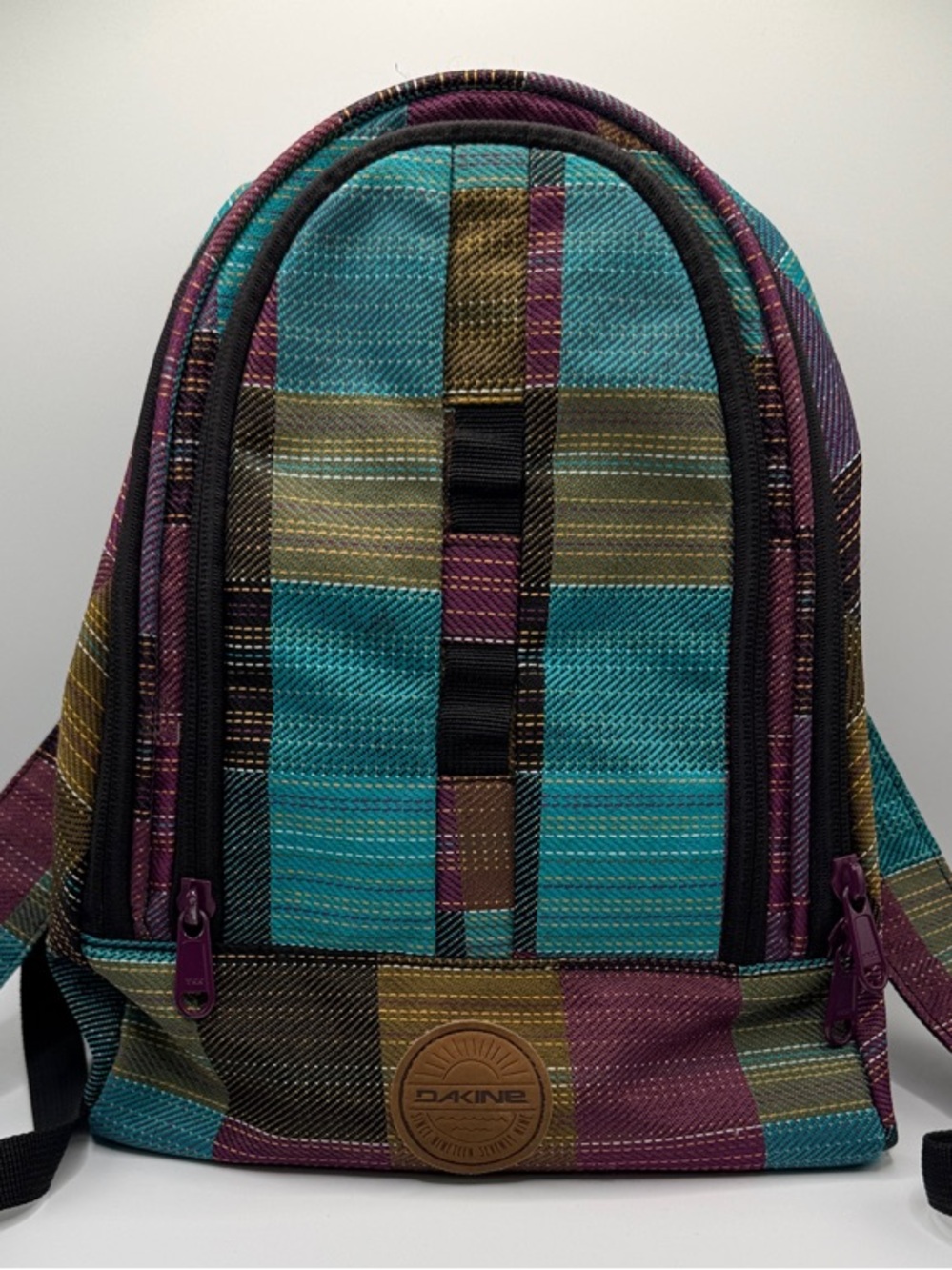 Dakine Teal, Purple & Brown Striped Backpack with wallet like new